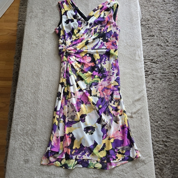 Adrianna Papell sleeveless floral faux wrap dress size 14 - Picture 4 of 15